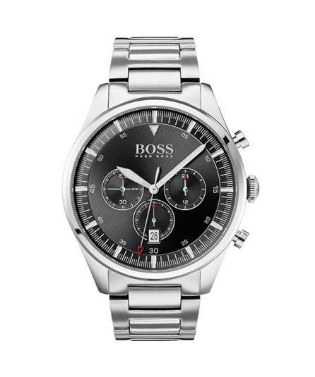 Hugo Boss Pioneer Silver Stainless Steel Black Dial 44mm Men's Watch 1513712