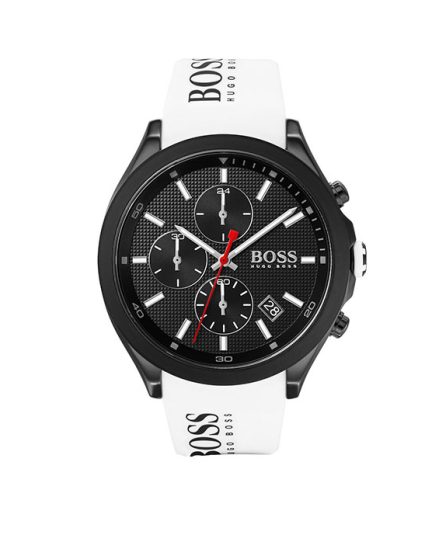 Hugo Boss Velocity White Silicone Black Dial 44mm Men's Watch 1513718