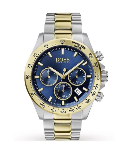 Hugo Boss Hero Silver Steel Gold Twotone Blue Dial 44mm Men's Watch 1513767