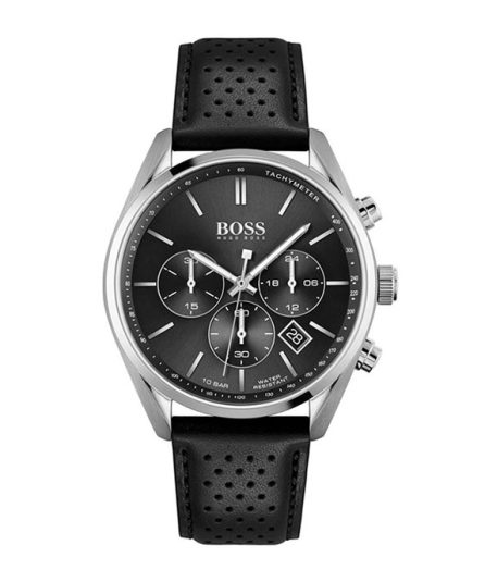 Hugo Boss Champion Black Leather black dial 44mm Men's watch 1513816