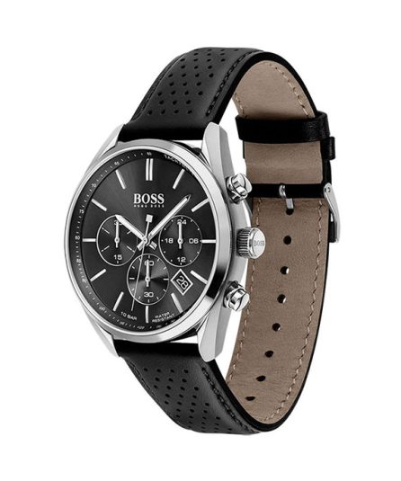 Hugo Boss Champion Black Leather black dial 44mm Men's watch 1513816