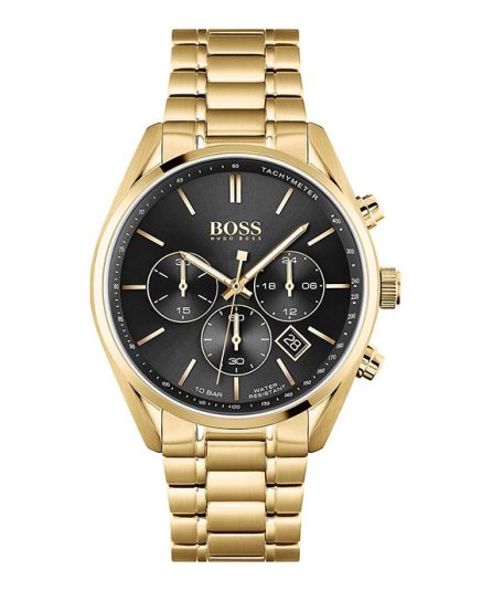 Hugo Boss Champion Gold Stainless Steel Black Dial 44mm Men's Watch 1513848