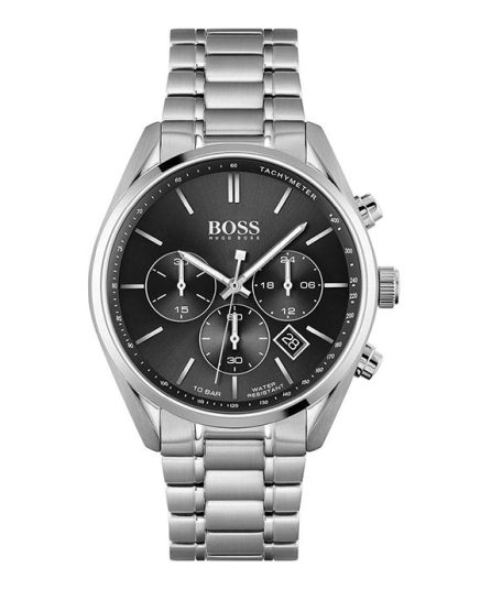 Hugo Boss Champion Silver Stainless Steel Black Dial 44mm Men's Watch 1513871