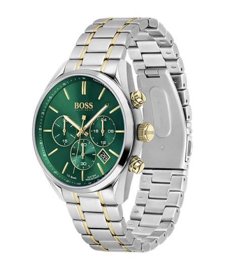 Hugo Boss Champion Silver Gold Stainless Steel Green Dial 44mm Men's Watch 1513871