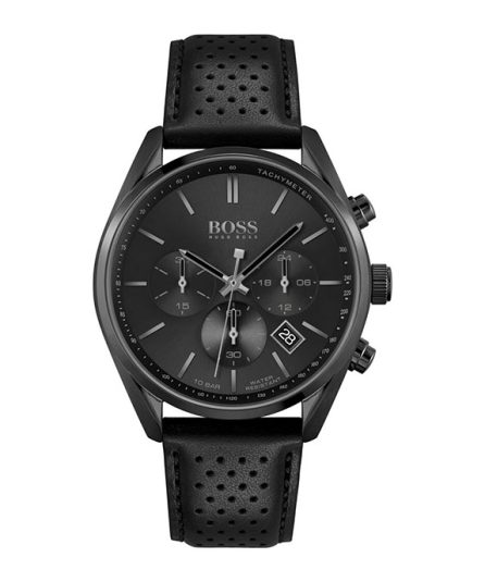 BOSS Champion Black Leather black dial 44mm Men's watch 1513880