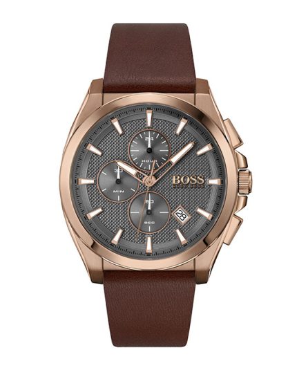 BOSS Grandmaster Brown Leather black dial 44mm Men's watch 1513882