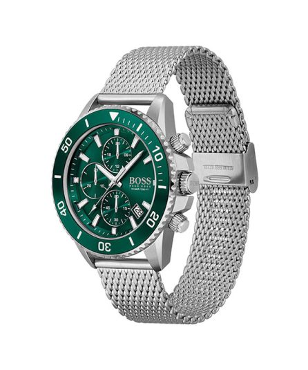 Hugo Boss Admiral Silver Steel green dial 44mm Men's watch 1513905