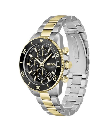 Hugo Boss Admiral Silver/Gold Twotone Stainless Steel Black Dial 44mm Men's Watch 1513908