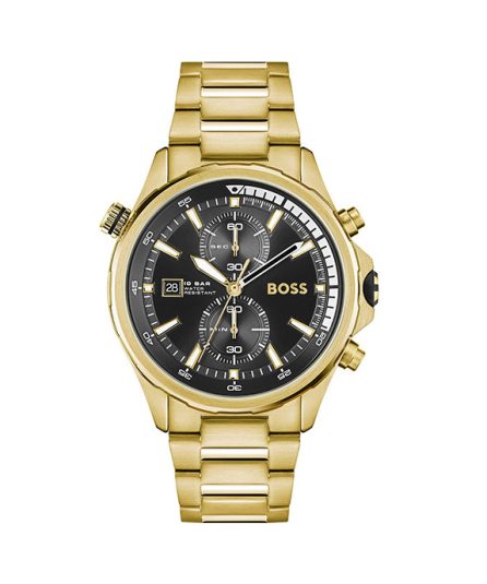 Hugo Boss Globetrotter Gold Steel black dial 44mm Men's watch 1513932