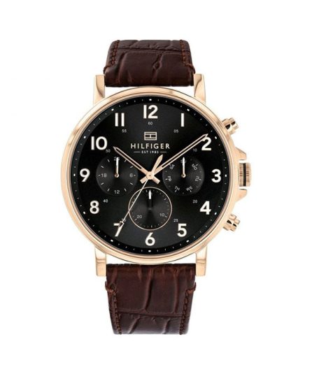 Tommy Hilfiger Brown Leather Gold Dial 44mm Men's Watch 1710379