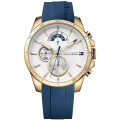 Tommy Hilfiger Decker Blue Silicone White Dial 44mm Men's Watch 1791353