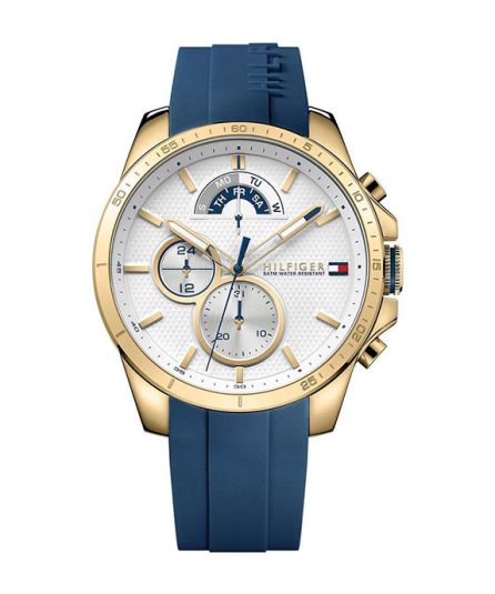 Tommy Hilfiger Decker Blue Silicone White Dial 44mm Men's Watch 1791353