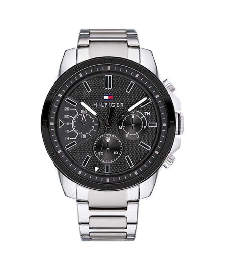 Tommy Hilfiger Silver Steel Black Dial 46mm Men's Watch 1791564