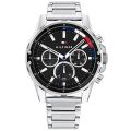 Tommy Hilfiger Mason Silver Steel Black Dial 44mm Men's Watch 1791936