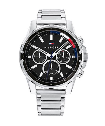 Tommy Hilfiger Mason Silver Steel Black Dial 44mm Men's Watch 1791936