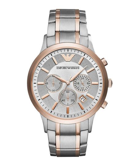 Emporio Armani Renato Silver/Rose Gold Steel White Dial 43mm Men's Watch AR11077