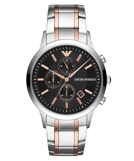 Emporio Armani Renato Silver/Rose Gold Steel Black Dial 43mm AR11165