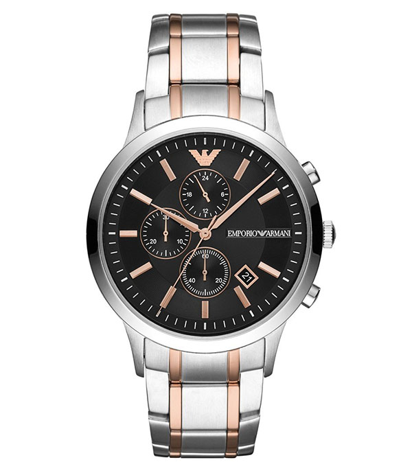 Emporio Armani Renato Silver/Rose Gold Steel Black Dial 43mm AR11165