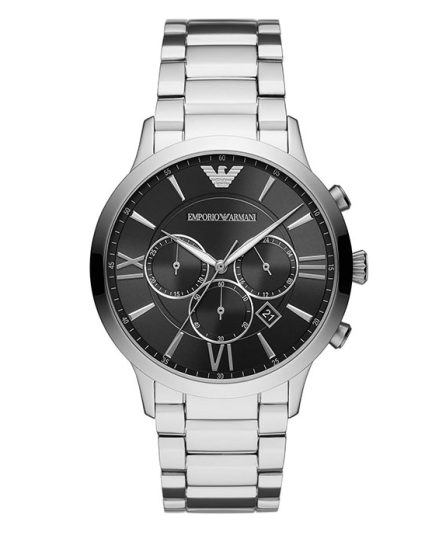 Emporio Armani Giovanni Silver Steel Black Dial 43mm Men's Watch AR11208