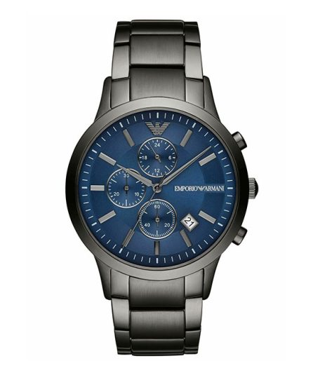 Emporio Armani Renato Black Steel Blue Dial 43mm Men's Watch AR11215