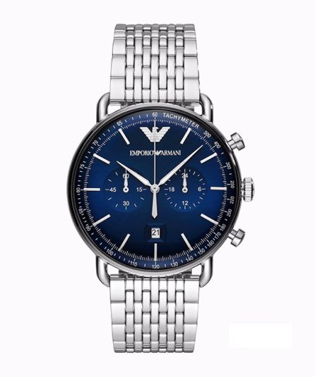 Emporio Armani Aviator Silver Steel Blue Dial 42mm Men's Watch AR11238