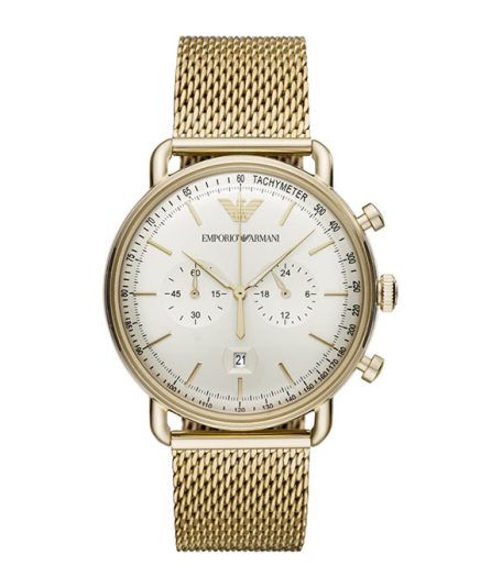 Emporio Armani Aviator Gold Steel White Dial 43mm Men's Watch AR11315