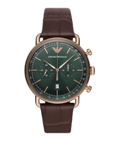 Emporio Armani Aviator Brown Leather green dial 43mm Men's watch AR11334