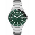 Emporio Armani Diver Silver Steel Green Dial 42mm Men's Watch AR11338