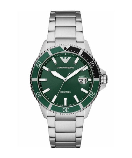 Emporio Armani Diver Silver Steel Green Dial 42mm Men's Watch AR11338