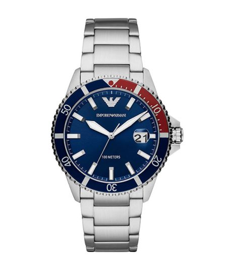 Emporio Armani Diver Silver Steel Blue Dial 43mm Men's Watch AR11339