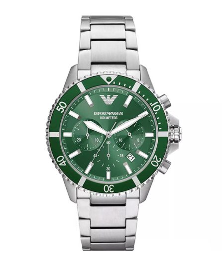 Emporio Armani Diver Silver Steel Green Dial 45mm Men's Watch AR11500