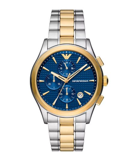 Emporio Armani Paolo Silver/Gold Steel Blue Dial 42mm Men's Watch AR11579