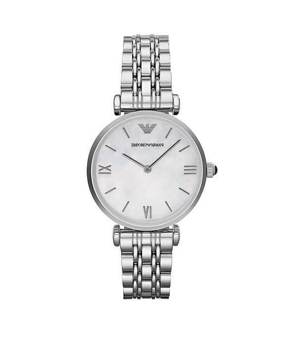 Emporio Armani Gianni T-Bar Silver steel pearl dial 32mm Women's Watch AR1682