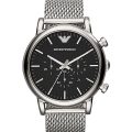 Emporio Armani Silver Steel Black Dial 43mm Men's Watch AR1808