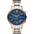 Emporio Armani Renato Silver/Rose Gold Steel Blue Dial 43mm Men's Watch AR80025