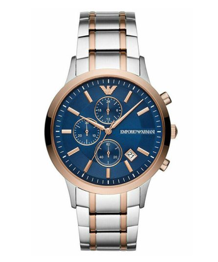 Emporio Armani Renato Silver/Rose Gold Steel Blue Dial 43mm Men's Watch AR80025