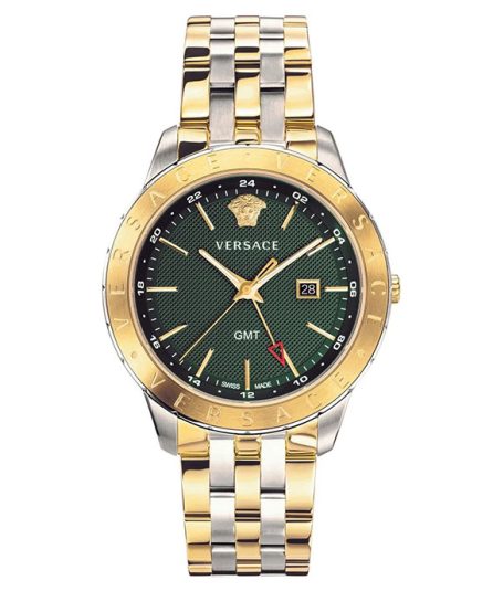 Versace Universe GMT Silver/Gold Steel Green Dial 43mm Men's Watch VEBK00718