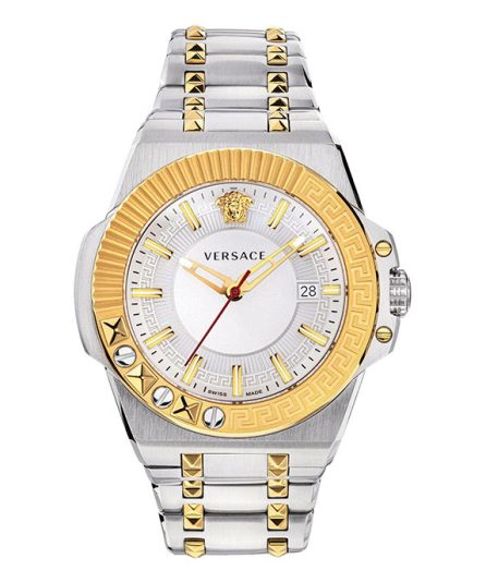 Versace Chain Chain Reaction Silver/Gold Steel White Dial 44mm Men's Watch VEDY00519