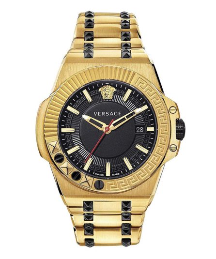 Versace VEDY Gold Steel Black Dial 45mm Men's Watch VEDY00619