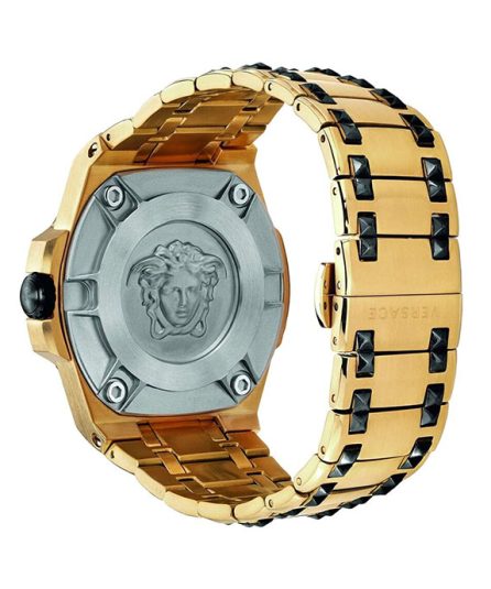 Versace VEDY Gold Steel Black Dial 45mm Men's Watch VEDY00619