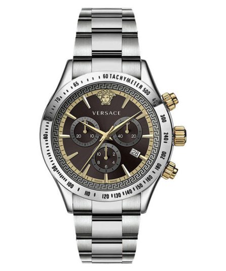 Versace Chrono Chrono Classic Silver Steel Black Dial 44mm Men's Watch VEV700419