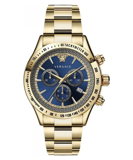 Versace Chrono Velocity Gold Steel Blue Dial 44mm Men's Watch VEV700619