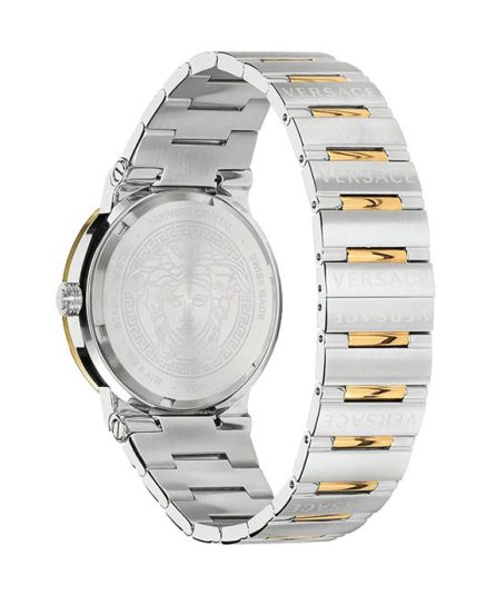 Versace Greca Logo Silver/Gold Steel White Dial 42mm Men's Watch VEVH00620