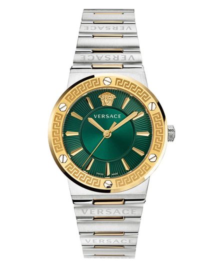 Versace Greca Greca Logo Silver Steel Green Dial 38mm Men's Watch VEVH00720