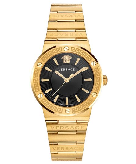 Versace Greca Logo Gold Steel Black Dial 38mm Women's Watch VEVH00820