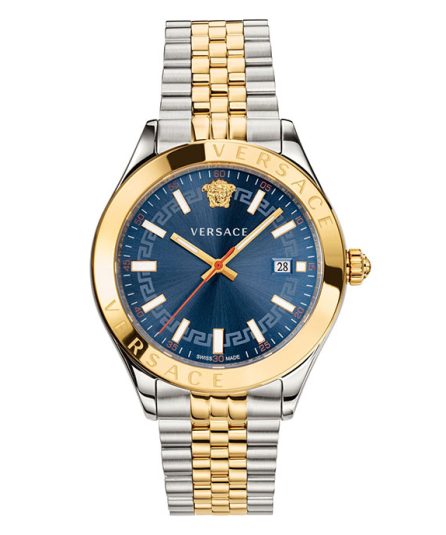 Versace Hellenyium Hellenyium Silver/Gold Steel Blue Dial 42mm Men's Watch VEVK00520