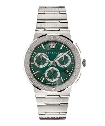 Versace Greca Greca Logo Silver Steel Green Dial 42mm Men's Watch VEZ900121