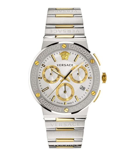 Versace Greca Greca Logo Silver/Gold Steel White Dial 42mm Men's Watch VEZ900321