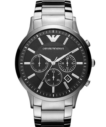 Emporio Armani Renato Silver Stainless Steel Black Dial 43mm Men's Watch AR2460